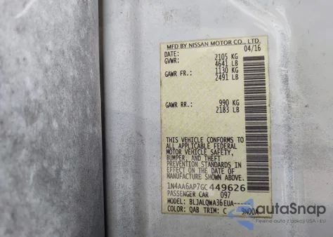 2016 Nissan Maxima 3.5 S из США, поврежденный, VIN 1N4AA6AP7GC449626